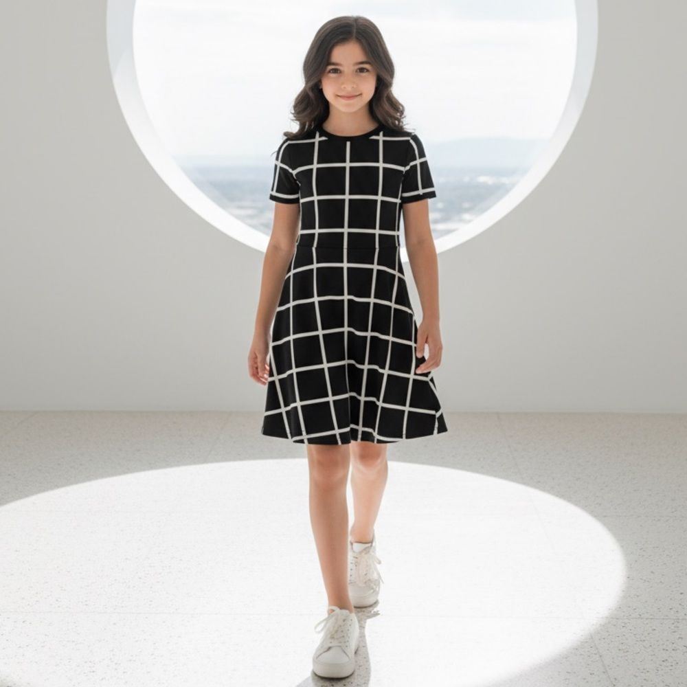 🛍️ MY MICHELLE GIRLS Black White Checkered Knit Sweater Dress Size Medium
